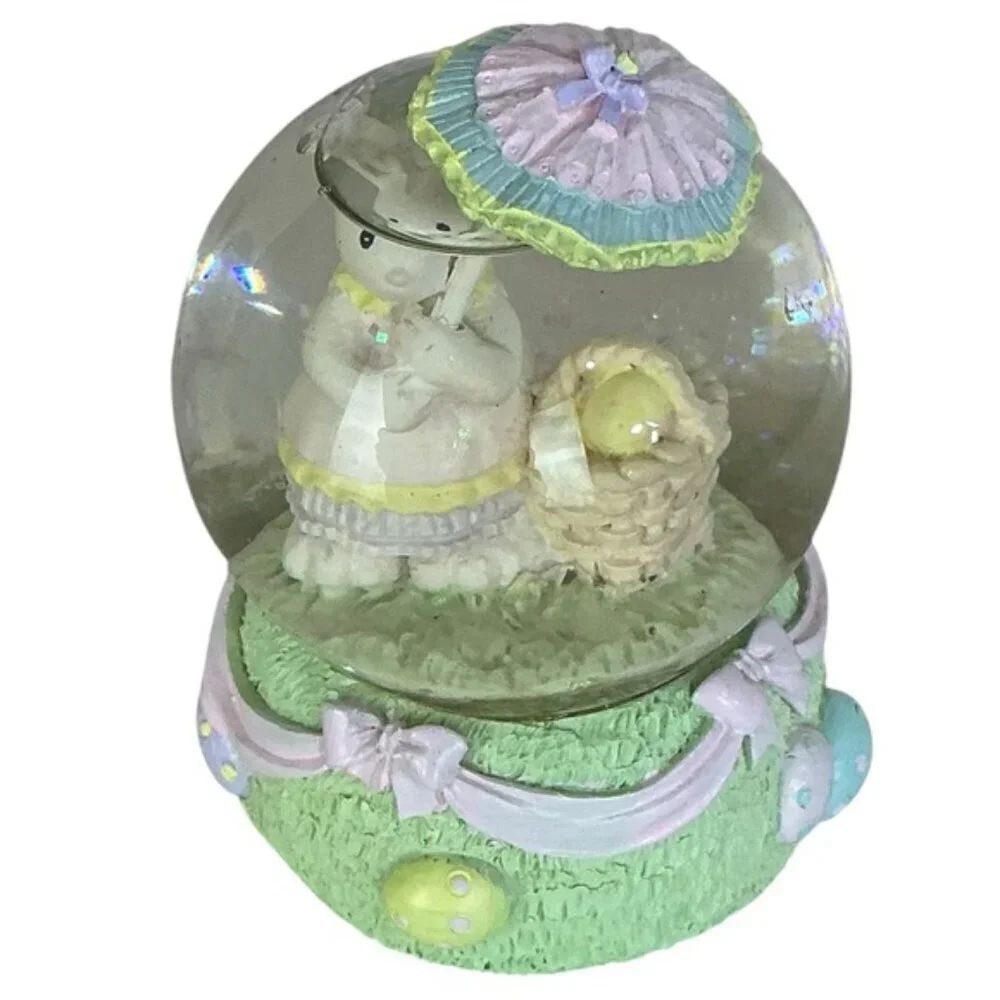 Snow Globe Vintage Easter Bunny Umbrella Spring Water Glitter Globe Pastel 1990